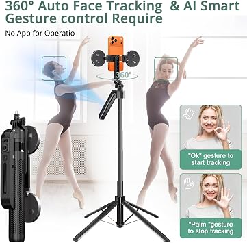71 Vlogging Kit Auto Face Tracking Tripod with 2 Light & 2 Microphones | 360 Rotating Phone Tripod w/Remote No App Selfie Stick for iPhone/Android /YouTube & TikTok, Content Creator Essentials