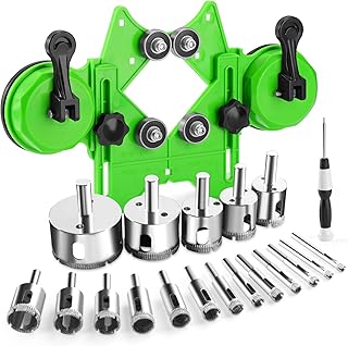 Diamond Hole Saw Kit, 18 PCS Tile Hole Saw Kit with Double Suction Cup Guide, 6-50 mm Dry/Wet Drill Bits Set for Ceramic, Glass, Porcelain, Marble, Granite