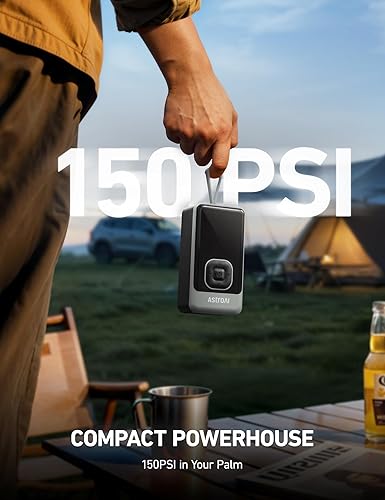 Miniatura 3 de AstroAI Compresor de aire portátil con inflador de neumáticos L7, bomba eléctrica inalámbrica de 150 PSI con inflado rápido de 1 minuto, apagado