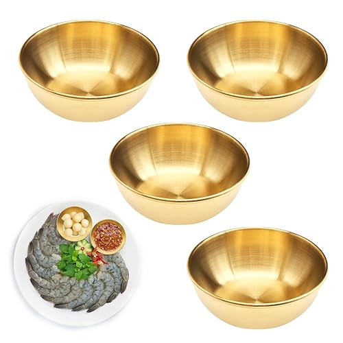4 PCS Gold Sauce Dip Bowls, Stainless Steel Seasoning Dish,