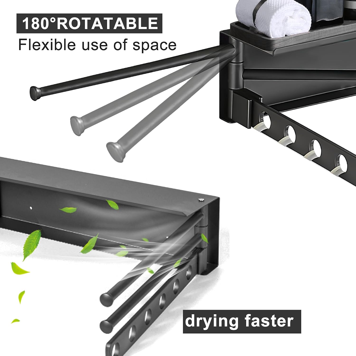 Aluminum Wall Mounted Foldable Swinging Clothes Drying Rack 50lbs Load