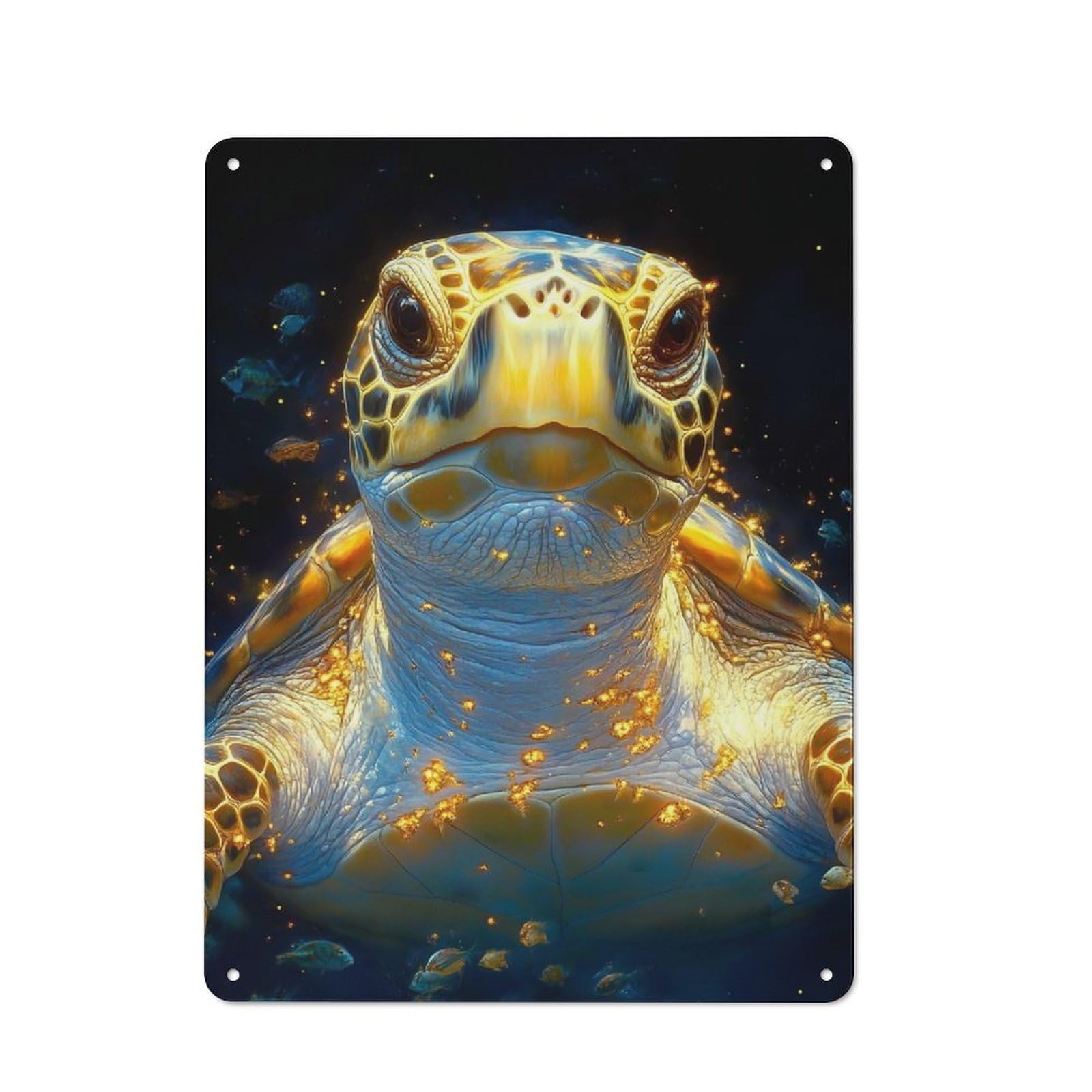 Junmoney Style-1 Metal Wall Sign 40X30cm Featuring Sea Turtle With Golden Glow Animal For Garage Or Workshop, For Garage, Workshop And Man Cave Decoration