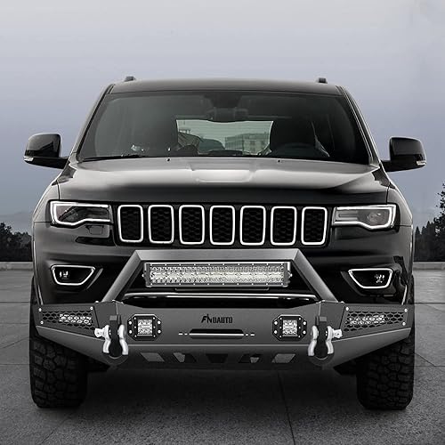 Miniatura 7 de FINDAUTO Parachoques delantero apto para Jeep Cherokee 1983-2001 con placa de cabrestante, luces LED y anillos en D, mejorado, texturizado