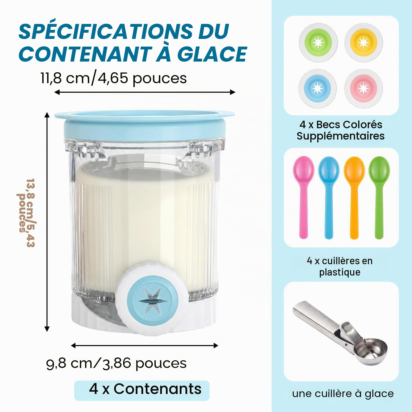 4 Pièces Pour Ninja Swirl Creami Conteneur, pot Ninja Creamy Deluxe, Récipient à Crème Glacée, pour Sorbetières Ninja Creami Séries NC701 et NC700, Sans BPA et Lave-Vaisselle