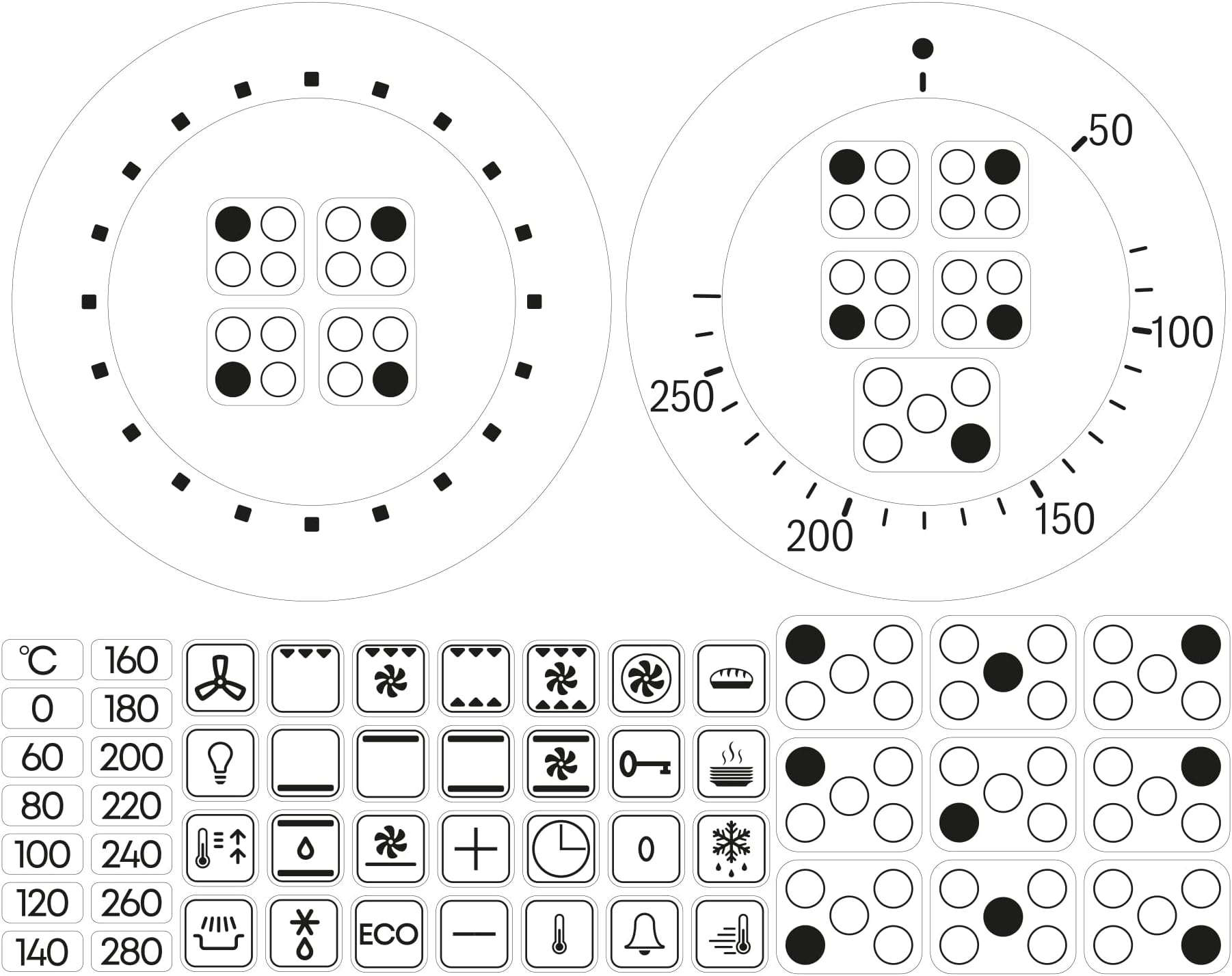 4 and 5 Ring Stove Stickers Decals Symbols for Hob Cooker Top Oven (Black Print On Clear Vinyl)