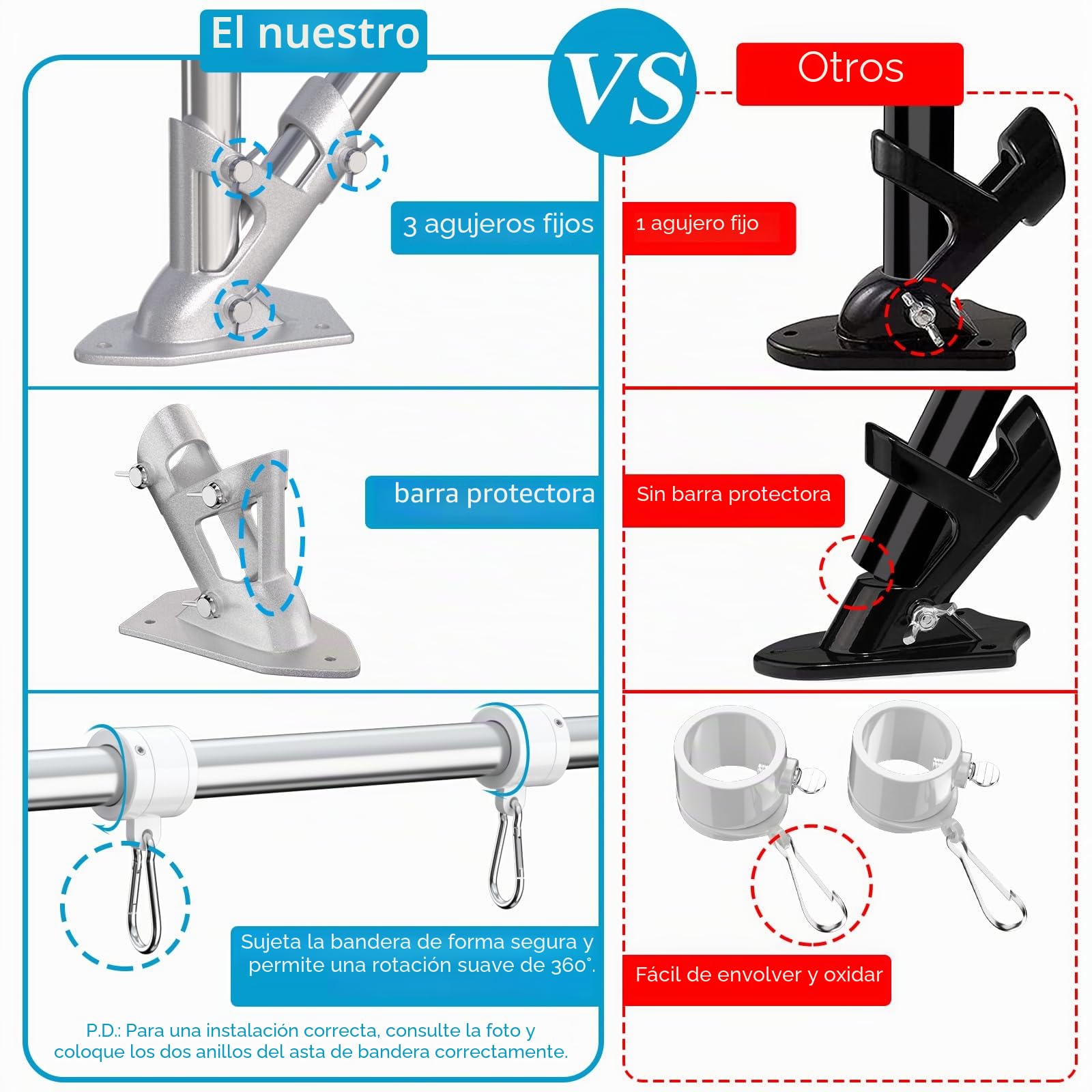 ZMTECH Asta De Bandera, Asta De Bandera De 180 Cm con Soporte para Bandera, Kit De Asta De Bandera para Jardín De Casa, Residencial o Comercial (Sin Bandera, Plateado)