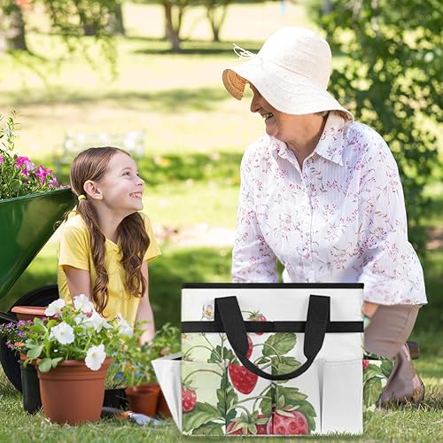 Miniatura 6 de Watercolor Strawberry Pattern Garden Tool Tote Bag for Women Men Gardening Tool Storage Bags with 10 Pockets Standable Garden Home Tool Kits