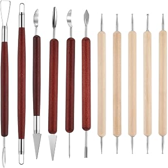 TIESOME 11-Piece Modelling Tool Pottery Set Potter Set Made of Clay Double-Headed Polymer Clay Tools with Wooden Handles Carving Shaping and Modelling Air-Drying for Adults Beginners