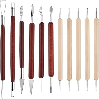 TIESOME 11 Stück Modellierwerkzeug Töpferset, Töpfer Set Aus Ton, Doppelköpfige Polymer Ton Werkzeuge Mit Holzgriffen Schnitzen Formen Und Modellieren Von Lufttrocknendem Für Erwachsene Anfänger