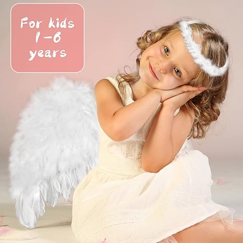 Vista 5 de AMOR PRESENT Kids Angel Wings, Angel Feather Wings and Halo Headband Angel Wings for Kids Angel Costume Photo Prop Cosplay