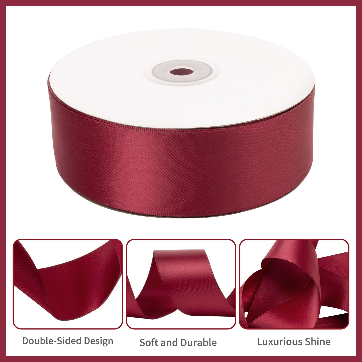 Red Ribbon 1 Inch HUIHUANG 1-1/2 Inch Double Face Satin Ribbon, Polyester Satin Wine Red Ribbon 50 Yards Per Roll For Gift Wrapping Bows Making Floral Bouquet Wedding Satin Ribbon 1 1/2 Inch
