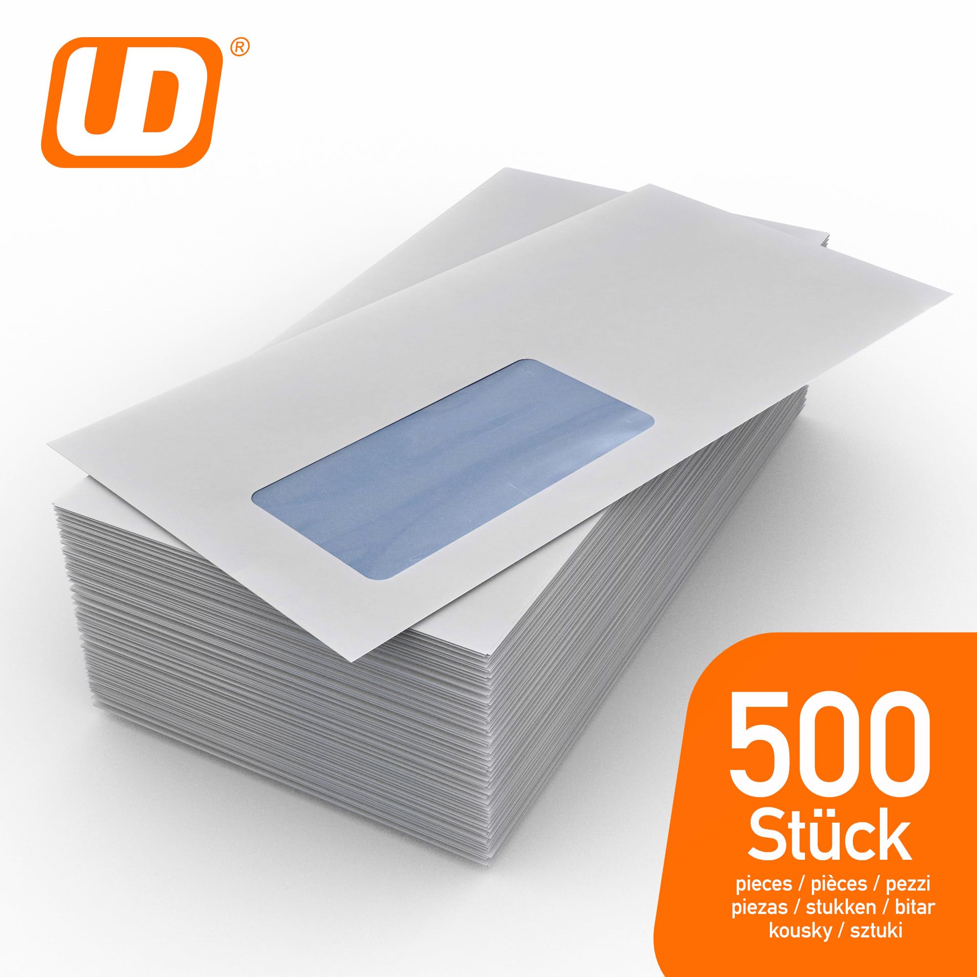500 sobres con ventana, 220 x 110 mm, imprimibles con láser, con ventanas resistentes al calor, sobres comerciales, cierre autoadhesivo con tira