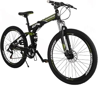 Eurobike Mens Mountain Bike,LZ-G7 Mountain Bike 27inch,Full Suspension Bicycle,Women's Foldable Mountain Bike,Dual Disc Brake Folding Mountain Bike