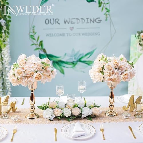 Miniatura 4 de Esferas de flores para centros de mesa, ramo de arreglo  6 bolas pequeñas de rosas falsas, flores de boda champán para mesas de centros de mesa,