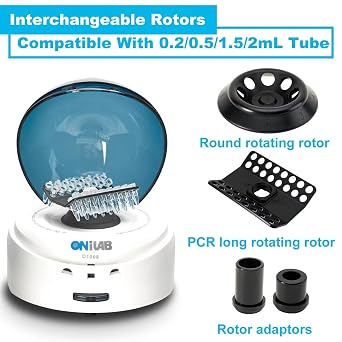 ONiLAB's Scientific Blue lid Mini Centrifuge 7000RPM, 2680 x g RCF with 500Pcs 2ml Polypropylene Graduated Microcentrifuge Tubes, Lab Benchtop Centrifuge 2 Rotors for 8 x 0.2/0.5/1.5/2.0ml