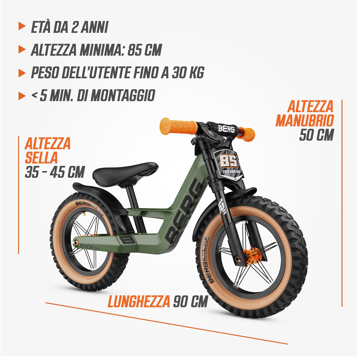 BERG Biky Cross - Bicicletta da 12 pollici, per ragazzi e ragazze dai 2 anni in su, con freno a mano, pneumatici ad aria, sella regolabile in altezza e telaio leggero in magnesio