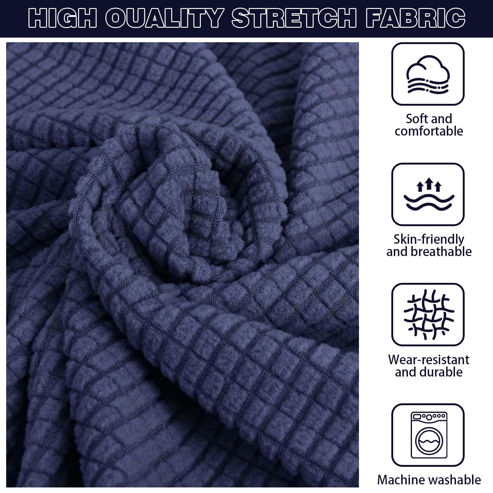 Coprisedia elasticizzato con braccioli, rivestimento elastico in velluto per poltrone e sedie imbottite, morbido coprisedile, universale, per soggiorno, ufficio (blu marino)