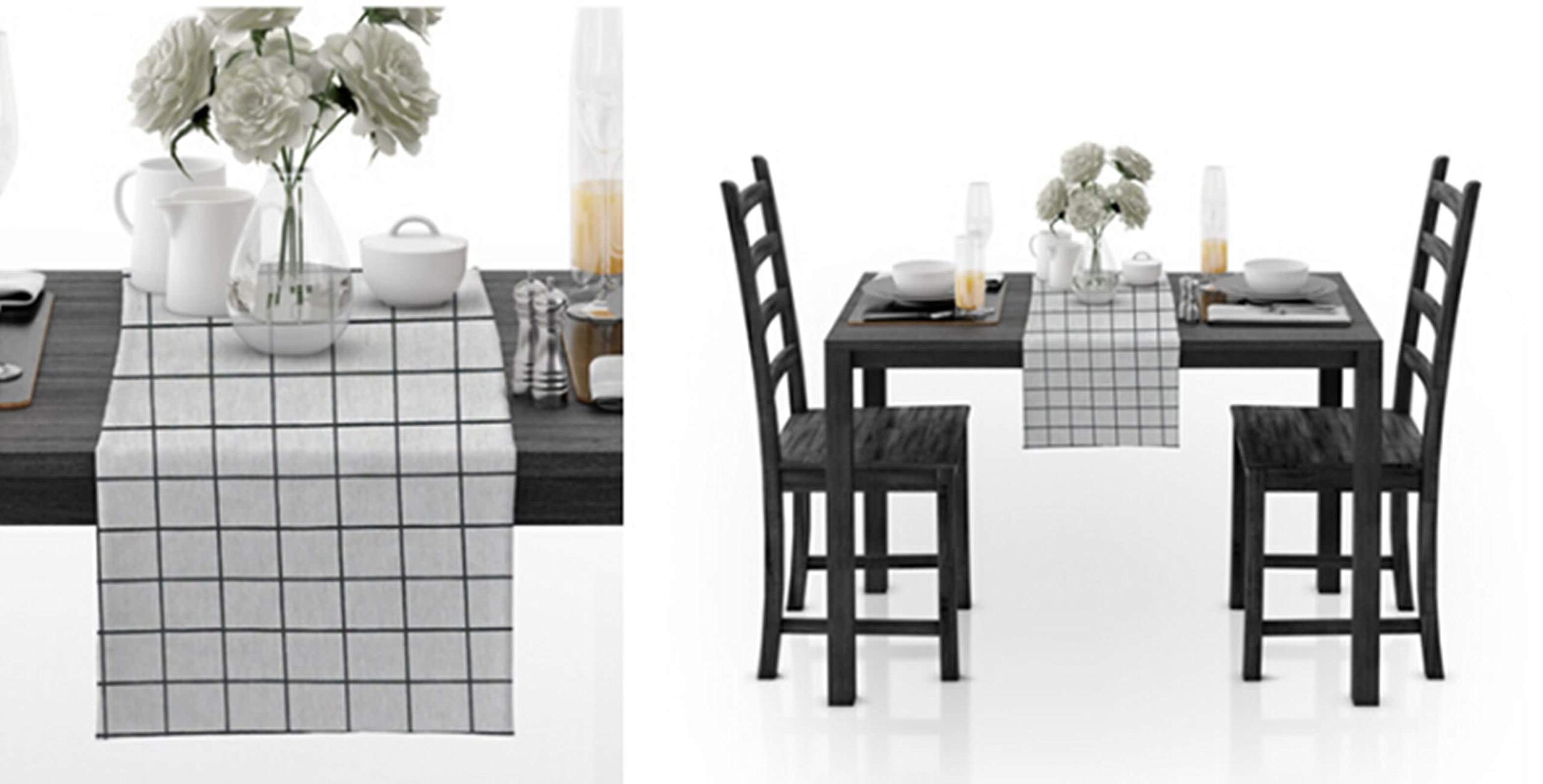 Runner Moderno 30x360CM Motivo A Reticolo Runner Tavolo Bianco Nero Cotone