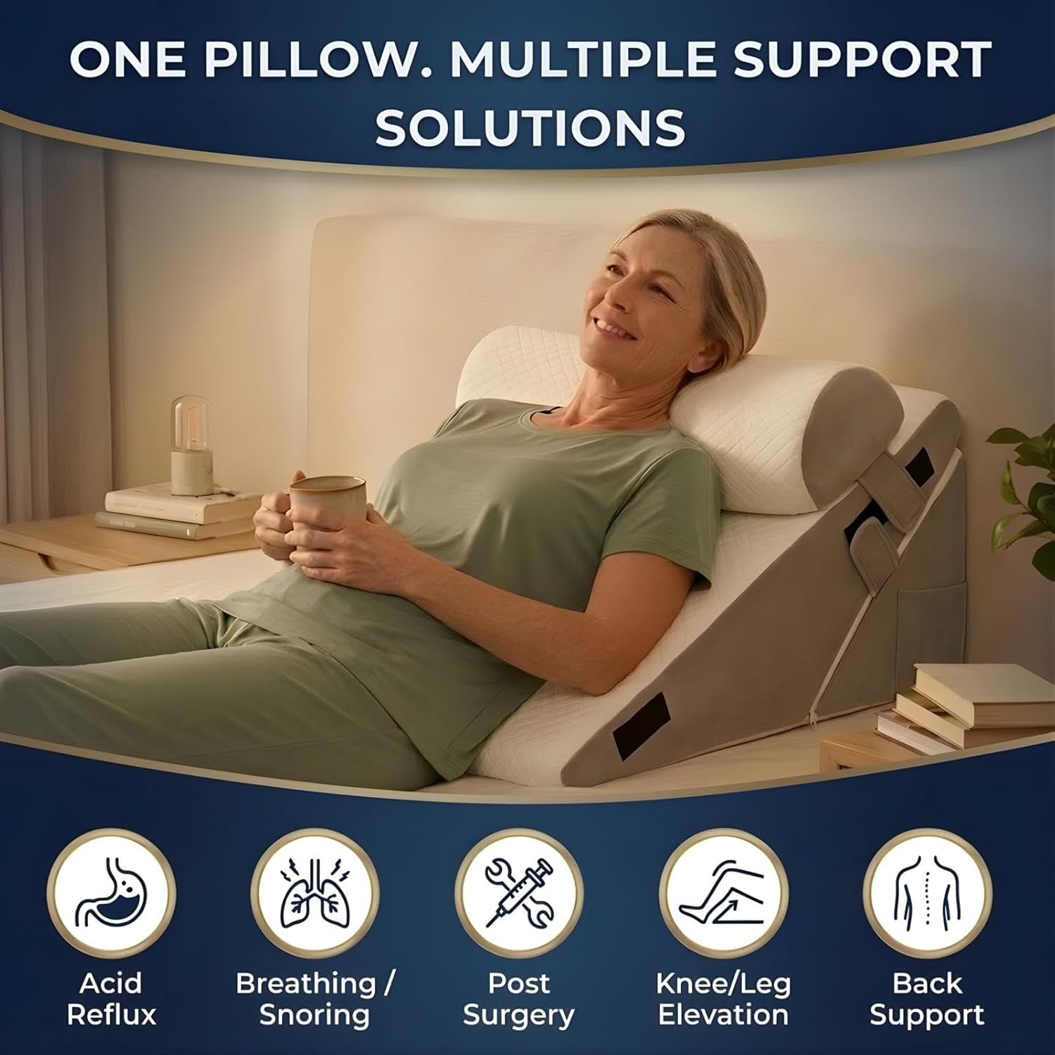 10-in-1 Adjustable Design 3PCS Wedge Pillow for Sleep Apnea, Wedge Pillow for Acid Reflux Relief, Orthopedic Headboard Bed Wedge Pillow for Sleeping, Neck & Back Support for Snoring and Reading