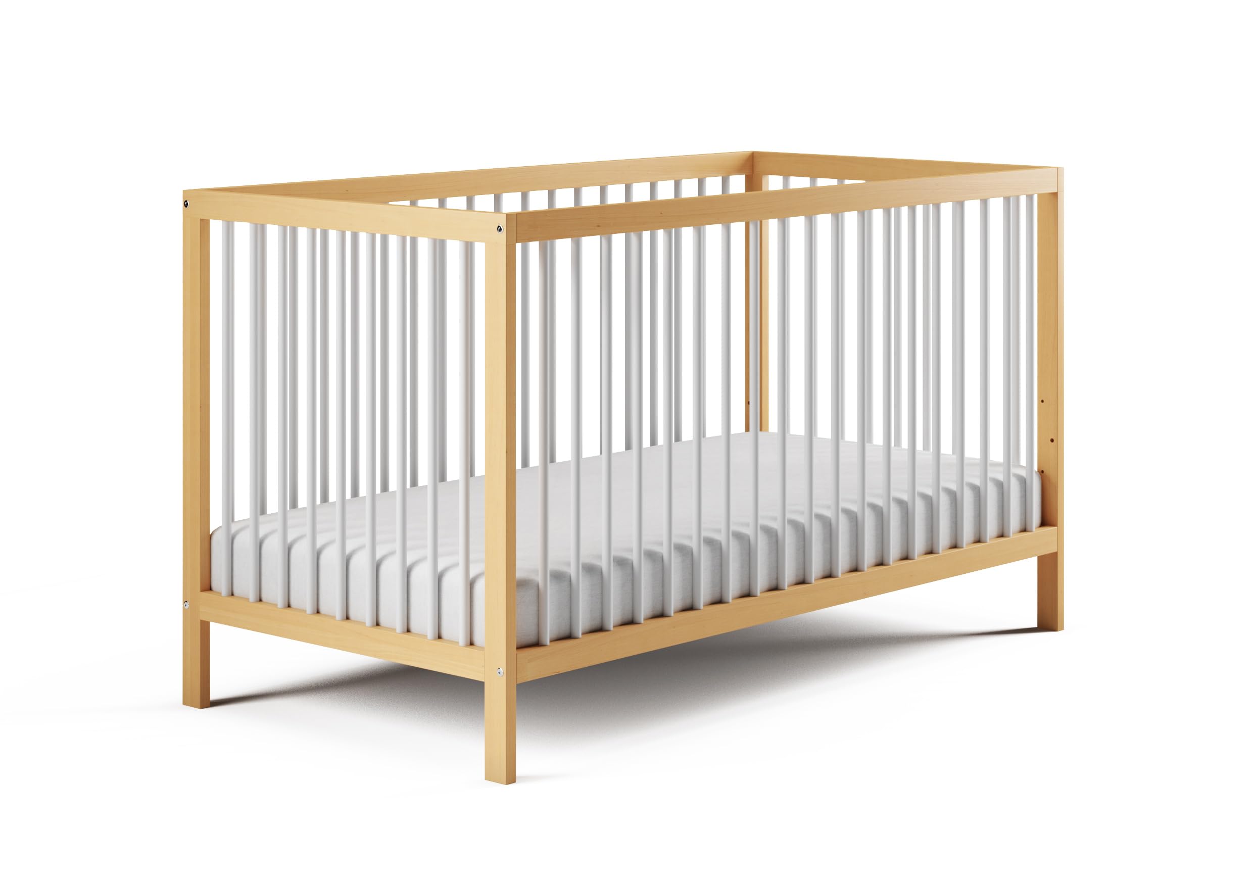 Kids Collective Cama infantil de madera de haya 60 x 120 cm y 70 x 140 cm | Somier regulable en altura, barras extraíbles | Desde el nacimiento hasta los 3 años | Fabricado en la UE | Natural/blanco