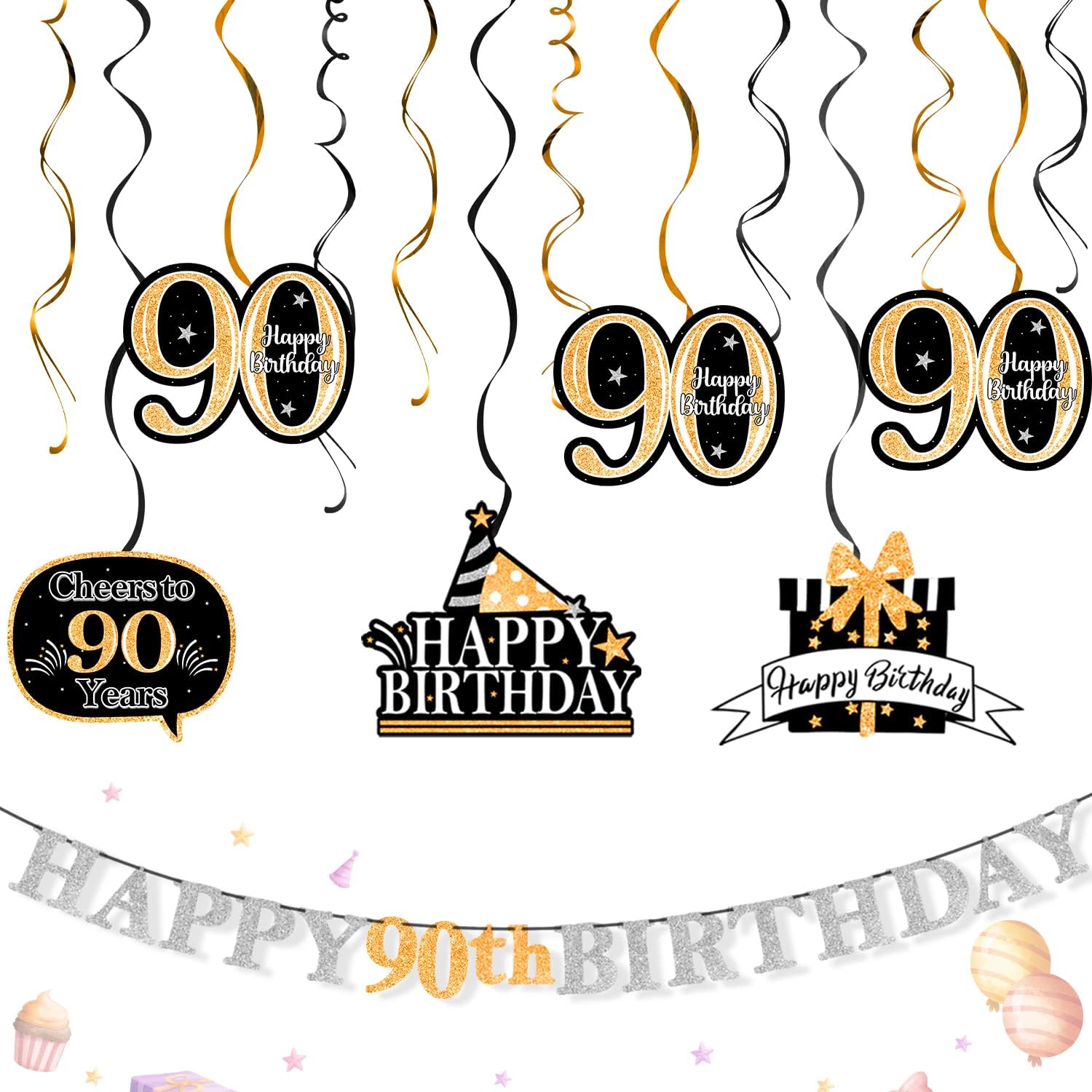 Amazon.com: AERZETIX Happy 90th Birthday Decorations Set,12Pcs 90th
