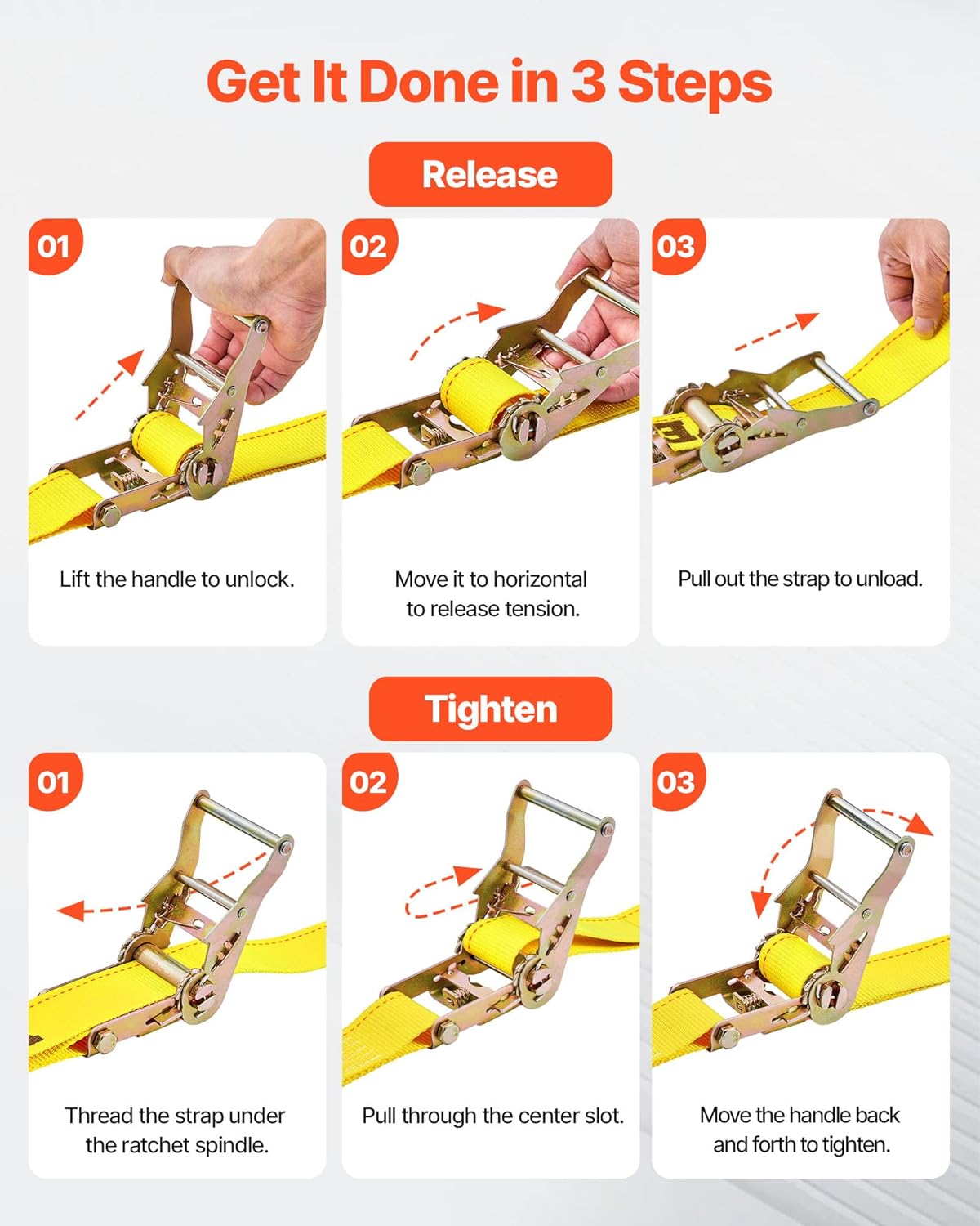 VEVOR E-Track Ratchet Straps, 8 Pack 2" x 15' Heavy Duty Cargo Tie-Downs, 4400 lbs Breaking Strength, Standard E Track Fitting Tie Down, E-Track Spring Fittings for Cargo Vans, Trucks, Trailers
