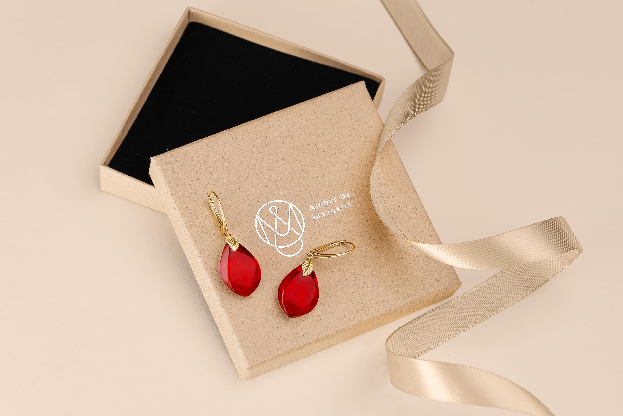Orecchini in ambra rosso – Eleganti gioielli in ambra da appendere con raccordo dorato per donna, orecchini a goccia, ambra