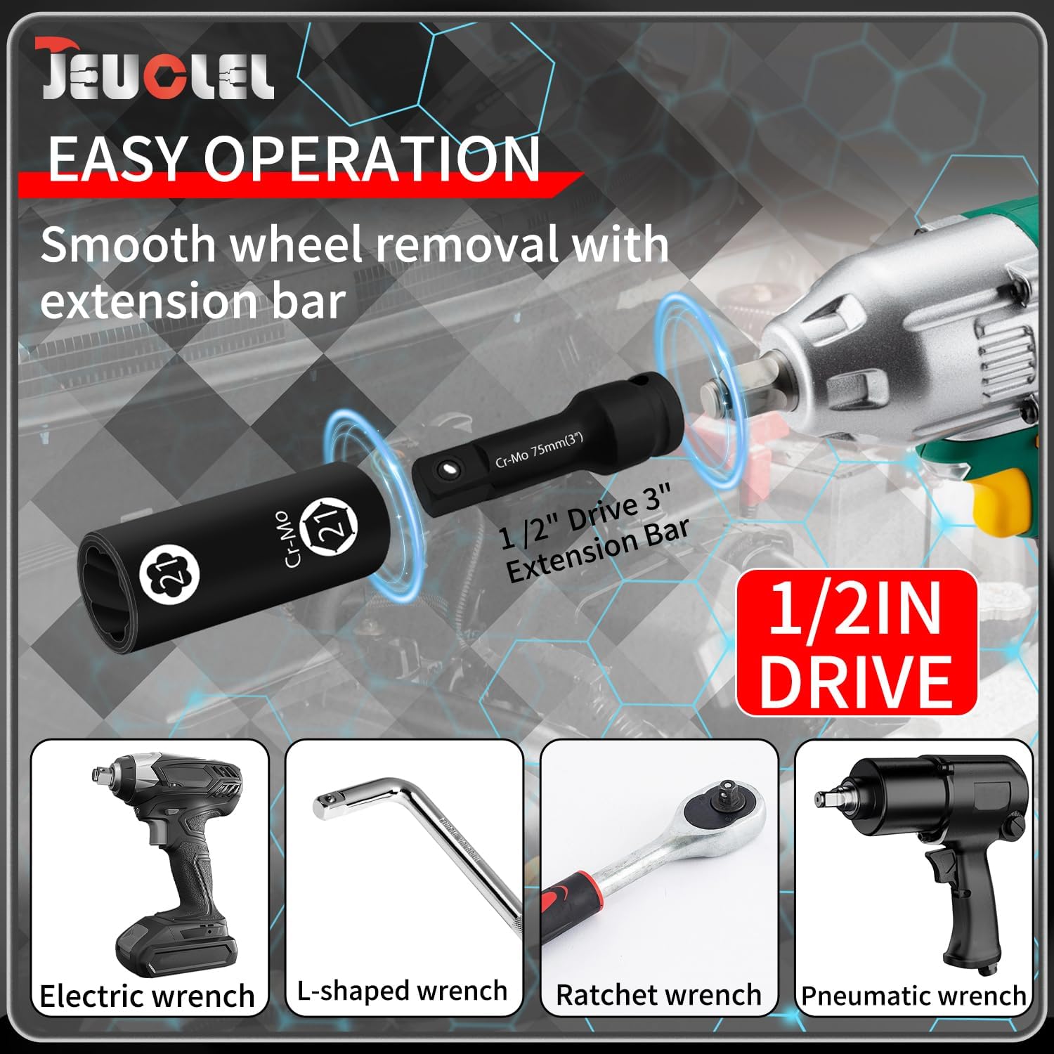 6PCS 1/2"Dr Metric Flip Wheel Thin Wall Socket & Lug Nut Socket Set, 17mm, 19mm, 21mm, 22mm Dual-End Thin Wall Nut Sockets, Double Sided Lug Nut Extractor, Rusted, Stripped, Stuck Locking Nut