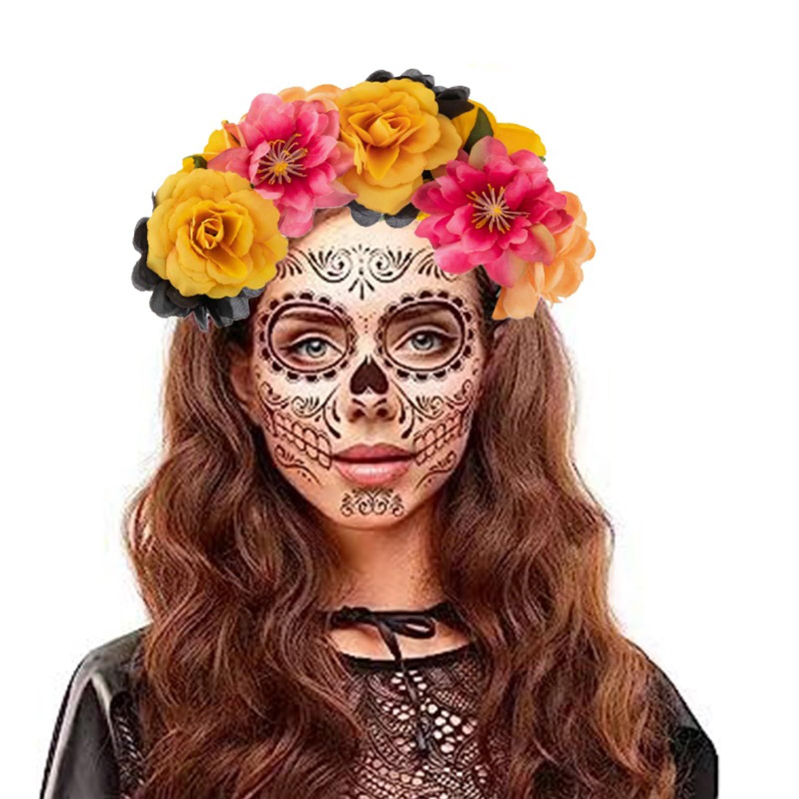 Diadema LED De Calavera Con Rosas Y Telaraña Para Halloween, Día De Muertos Y Fiestas De Disfraces, Accesorio De Cabello Luminoso Para Mujer Y Niña