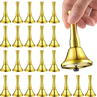 Yeshone 30 Pcs Halloween Hand Steel Call Bells Bulk Wedding Dinner Service Bells with Wood Handles for The Sick Elderly Alert Classroom Alarm, 1.97 x 3.66 Inches