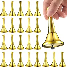 Yeshone 30 Pcs Halloween Hand Steel Call Bells Bulk Wedding Dinner Service Bells with Wood Handles for The Sick Elderly Alert Classroom Alarm, 1.97 x 3.66 Inches