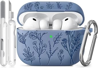 Ekoonpft for Airpods Pro 3 Case, Flower Engraved Cases for Apple AirPods Pro 3rd Generation 2025, Soft Silicone Cover for Men Women Girly with Cleaning Kit & Keychain, Anti-Scratch, Shockproof