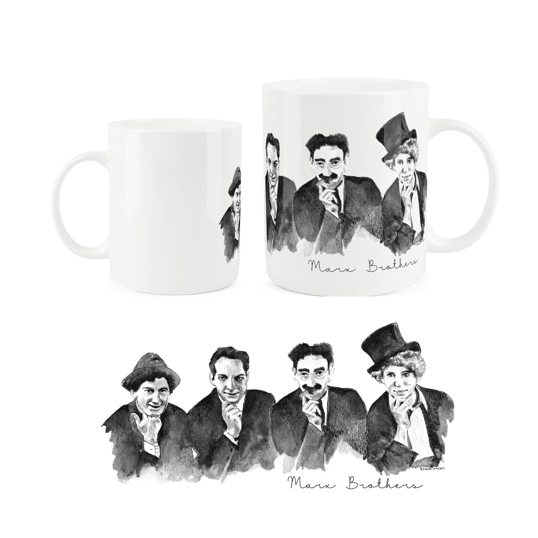 Purely Home Marx Brothers Mug - Full Group of 4 Brothers By Rhiannon Chauncey - Tea Coffee White Bone China Mug