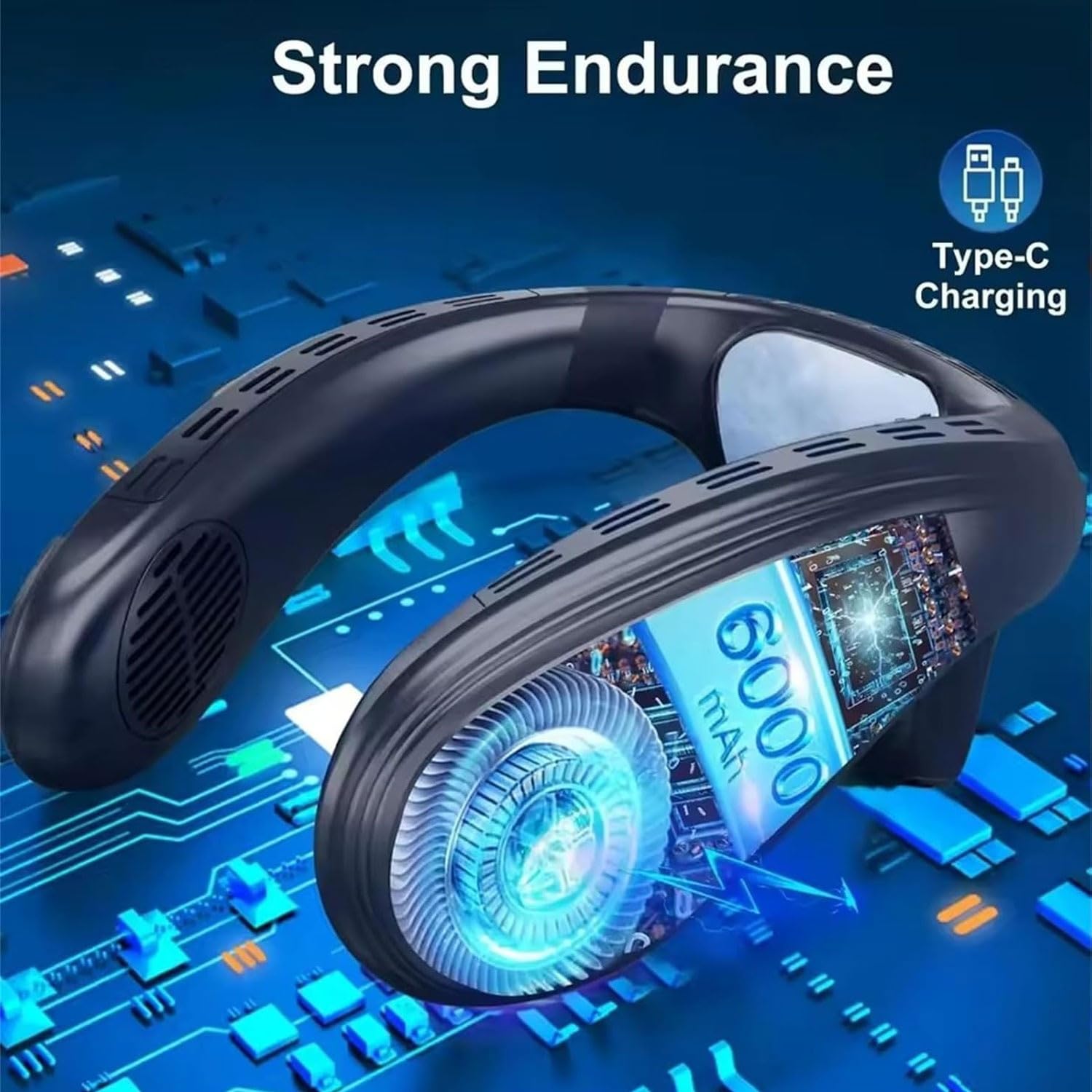 Ventilador de cuello portátil, aire acondicionado recargable con flujo de aire de 360° hacia arriba y hacia abajo y 3 velocidades, ideal para exteriores, oficina y viajes