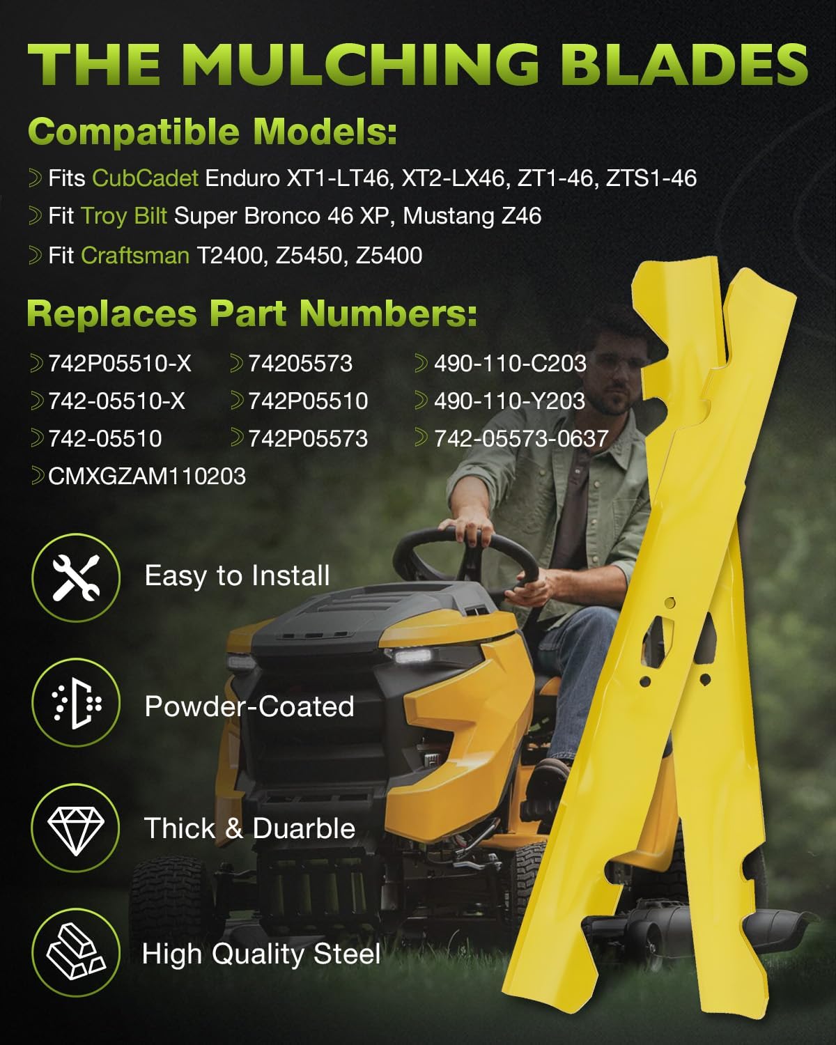 HQPASFY 19A30047100 Mulching Kit Compatible with 46" Deck CubCadet XT1-LT46 KH XT2-LX46 KH FAB ZT1-46 KH FAB Zero Turn Mower Replaces 19A30047066, 19A30047791, 19A30047OEM