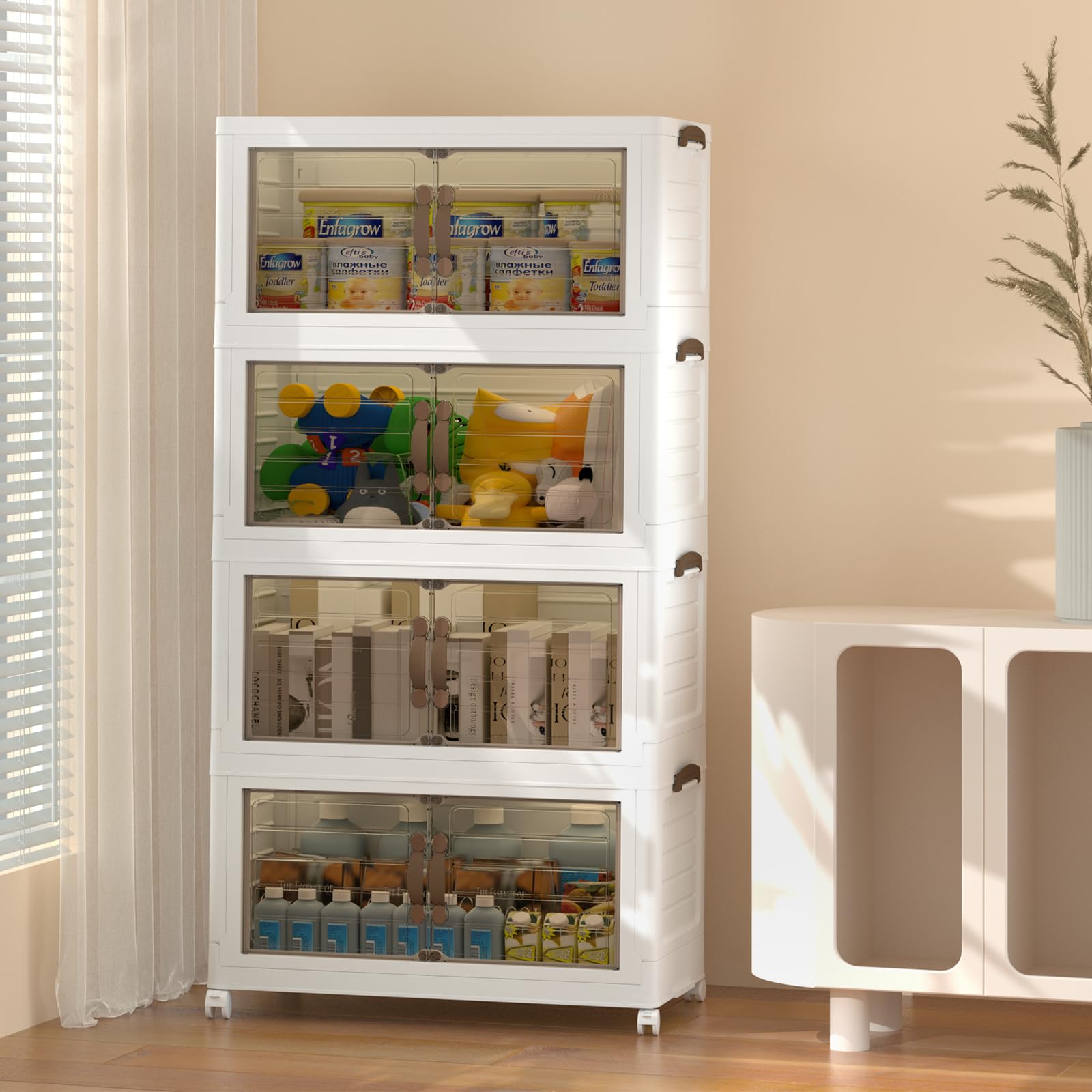 Stackable Storage Bins With Lids Collapsible Plastic Cabinet YUFUL