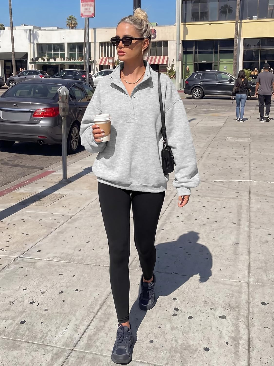 Trendy Queen Womens Oversized Sweatshirts with Snap Button Henley Collar | Soft Fleece Pullover Tops Fall Winter Clothes 2026 Cute Fashion Outfits