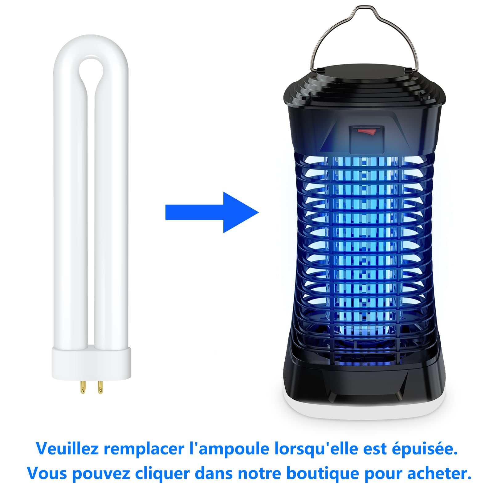 Loowoko Lampe Anti Moustique Électrique 4200V, Lumiere Electrique Insectes avec une lumière en bas, IPX4 Lampe Anti Mouche, Lumière Bleue Tue Mouche, Convient pour la cour, le salon et la chambre