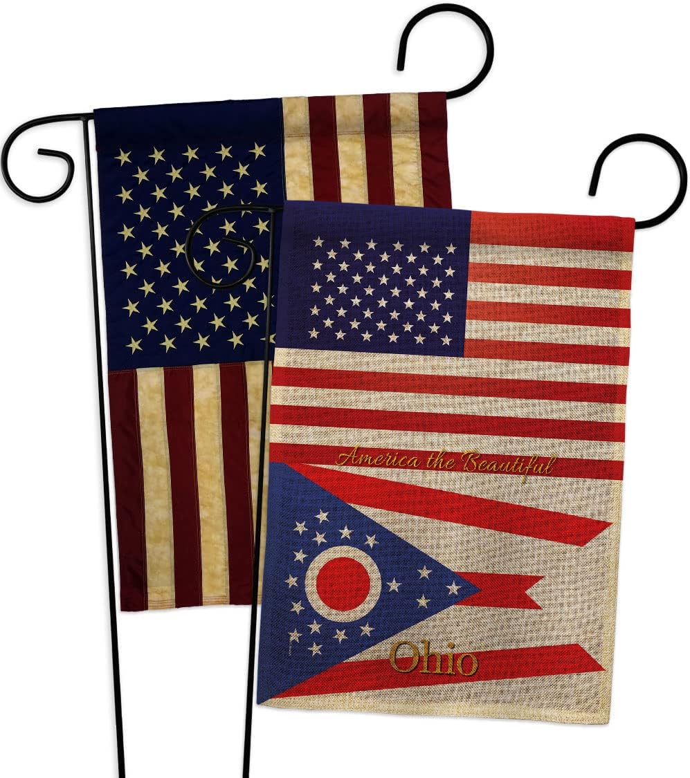 States US Ohio Burlap Garden Flags Pack Regional USA American Territories Republic Country Particular Area Vintage Applique Small Decorative Gift Yard House Banner Double-Sided US Made 13 X 18.5
