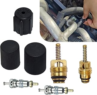 7 PCS A/C System Valve Core and Cap Kit, M10 M8 Automotive AC Charging Port Dust Cap Set, A/C Refrigeration Maintenance Valve, Universal for Most Cars Trucks (Black)