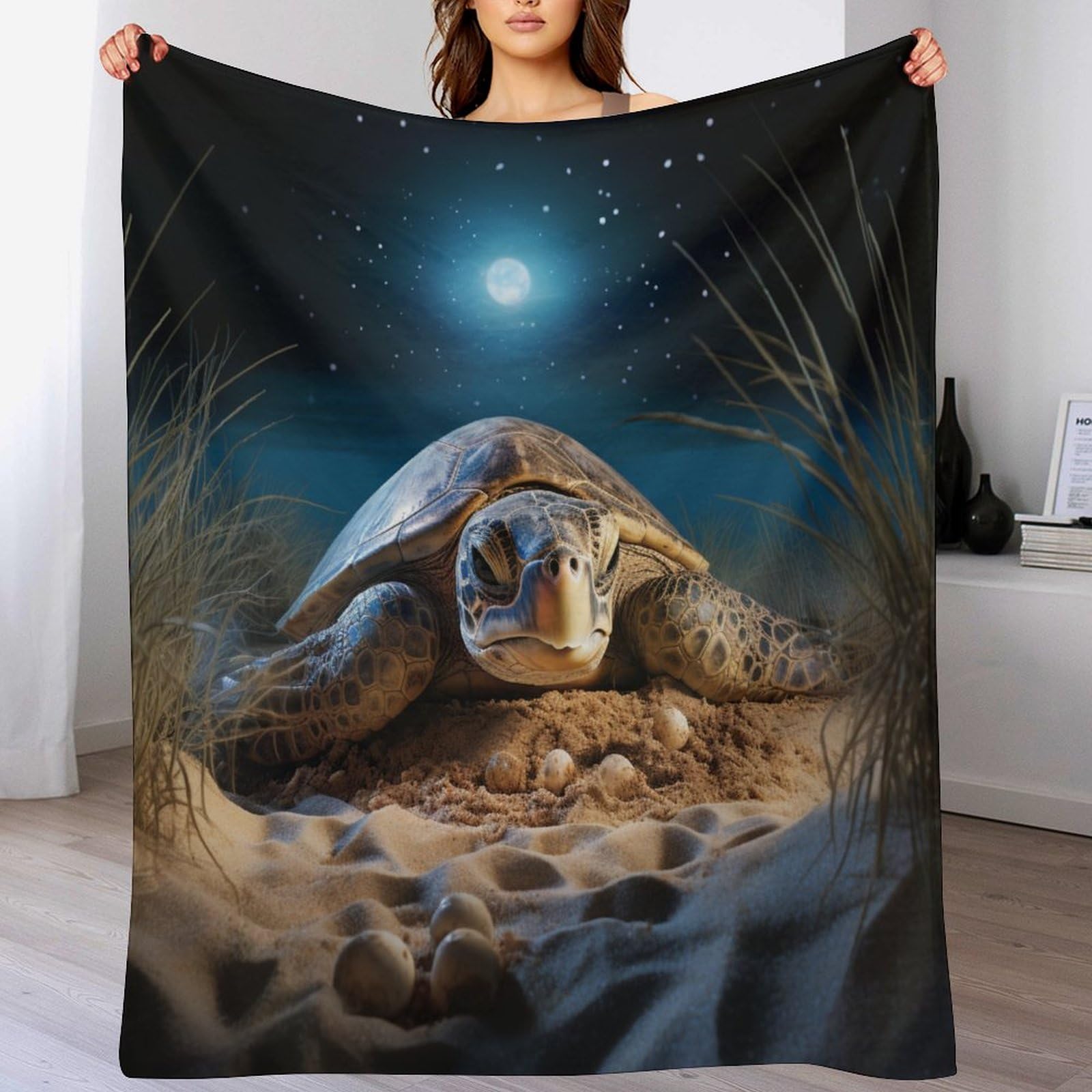 Couverture tortue de mer en flanelle douce | Plaid chaud pour lit et canapé 150x200