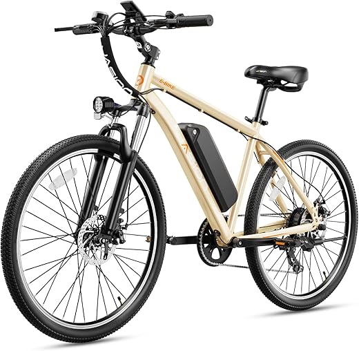 Jasion EB5 Electric Bike for Adults with 360Wh Removable Battery, 40Miles 20MPH Commuting Electric Mountain Bike with 350W Brushless Motor, Shimano 7 Speed, 26" Tires and Front Fork Suspension