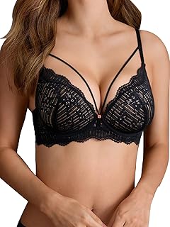 Sthxyfaith Sexy Bras for Women Lace Underwire Bra Adjustable Strappy Two Layer Bra V Neck Support Lingerie
