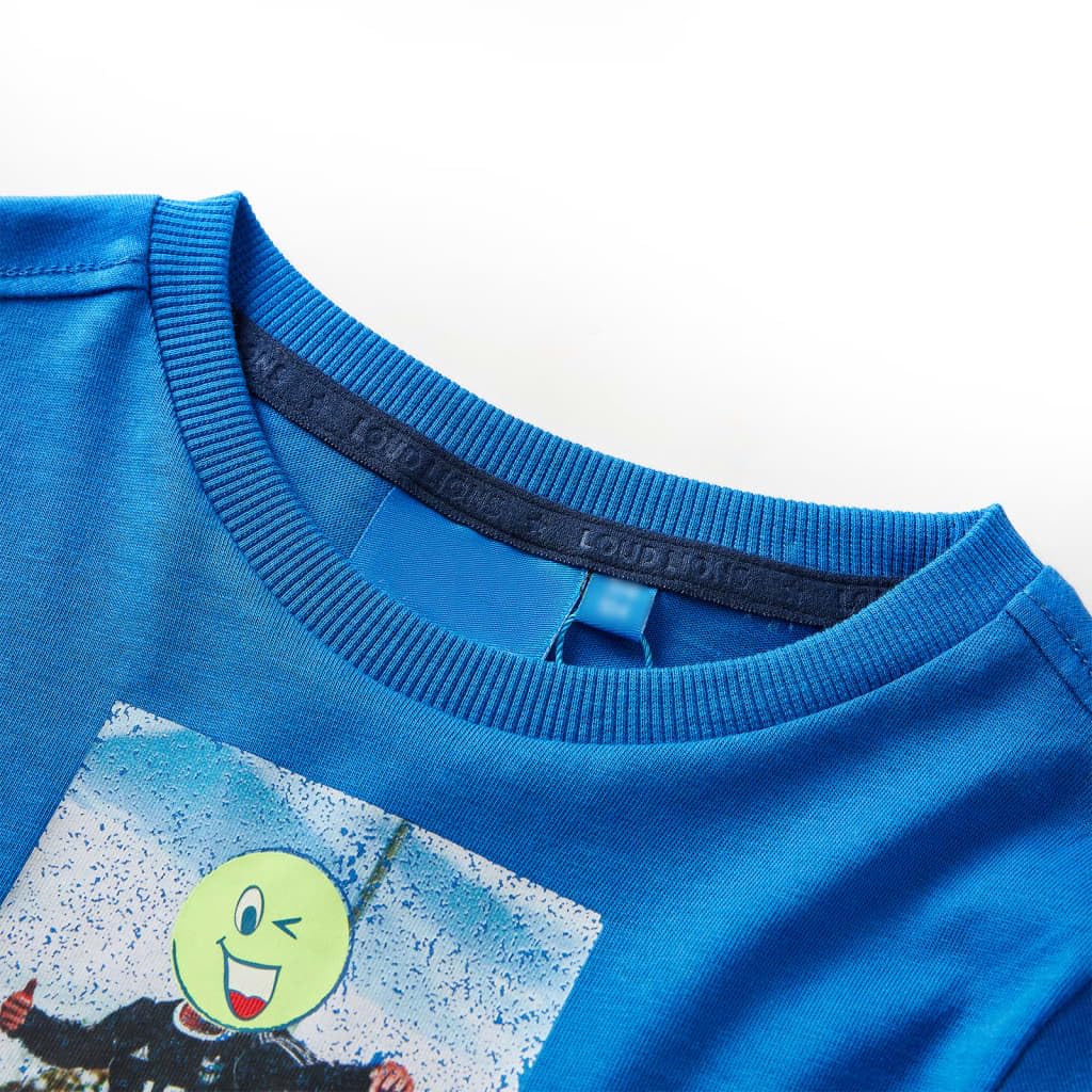 Maglietta a maniche lunghe per bambini in cotone blu cobalto con stampa giocatore di calcio, girocollo per ragazzi e ragazze, per tutti i giorni, scuola, tempo libero, calda, confortevole