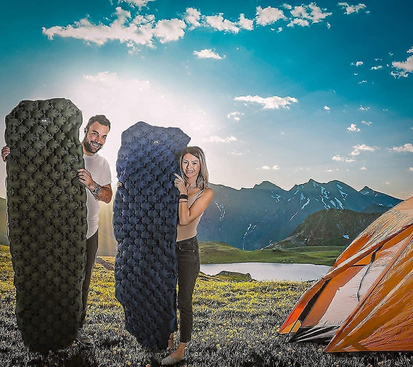 2 WellaX Ultralight Air Sleeping Pad - Inflatable Camping Mat for Backpacking, Traveling and Hiking Air Cell Design for Better Stability & Support -Plus Repair Kit : Sports & Outdoors