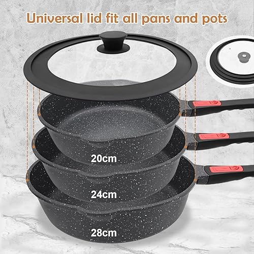 Miniatura 6 de Juego de 5 sartenes antiadherentes con mango extraíble, utensilios de cocina antiadherentes de 89.511 pulgadas, con tapa universal, compatibles con