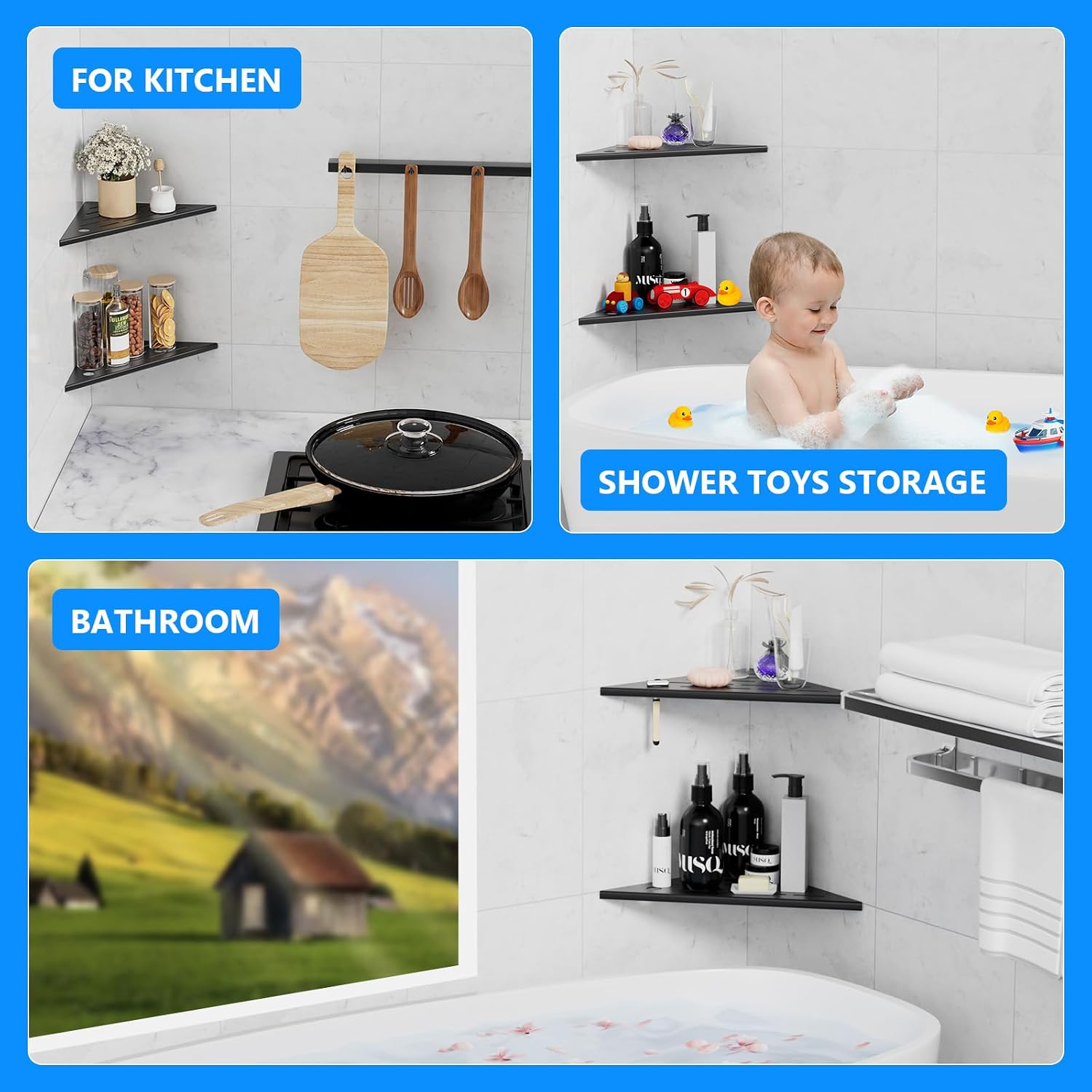 Shower Shelves 2 Pack, Corner Shower Shelf, 304 Stainless Steel Shower Caddy with Razor Hole, Shower Shelf for Inside Shower, Modern Sturdy Shelves for Tile Walls,10" Black Corner Shelf for Bathroom