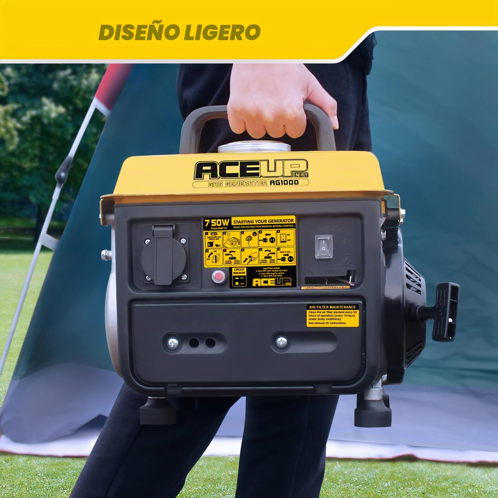 Aceup Energy - Generador eléctrico a gasolina con toma de corriente de 230 V, 750 W