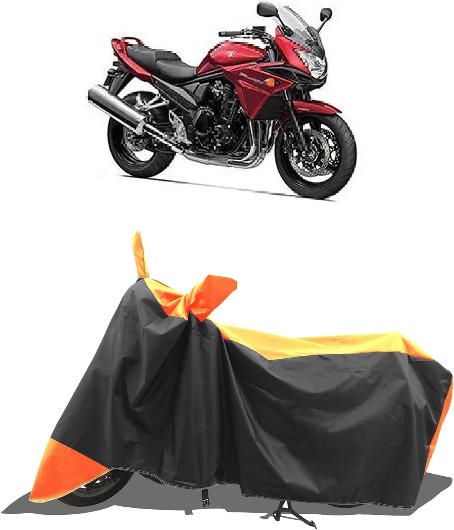 ROMEIZ - Two Wheeler - Scooty - Bike Cover for Suzuki Bandit Cover with Water-Resistant and Dust Proof Premium 190T Fabric_Orange Stripe