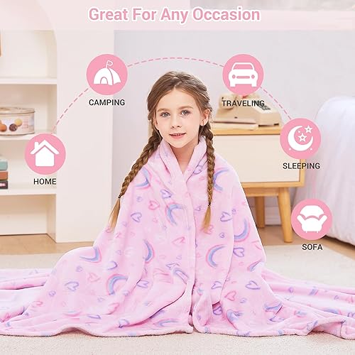 Miniatura 5 de Viviland Manta para niños, mantas con estampado de arco iris para niños y niñas, manta de felpa cálida y ligera manta de vellón arcoíris para sofá,